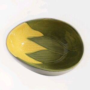 Vintage Shawnee Bowl 95 Corn King Oval Egg Shape Yellow Green Made USA Oven Prf
